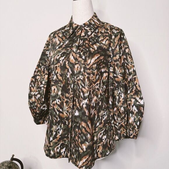 Ted Baker Evrett Lantern Sleeve Shirt in Khaki Size 0